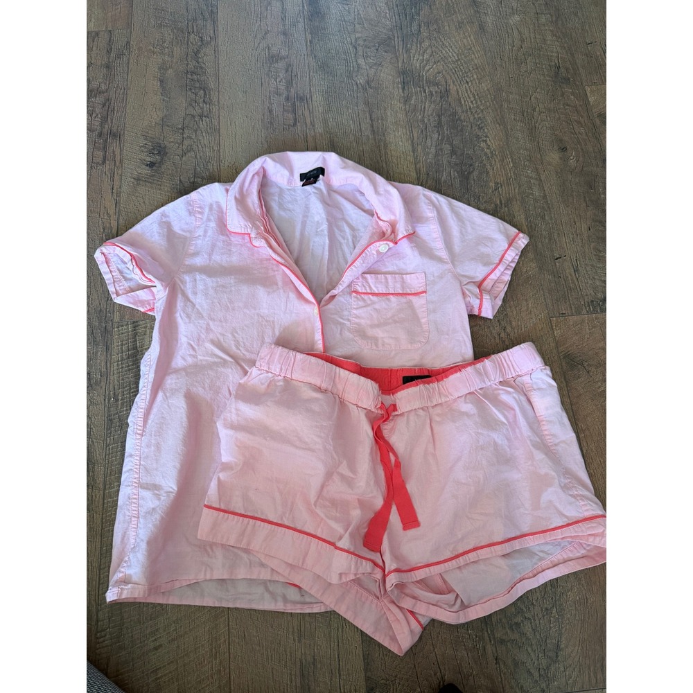 J. Crew Short Sleeve pajama Set in End On End Cotton Set Women Medium Pink - Picture 2 of 7